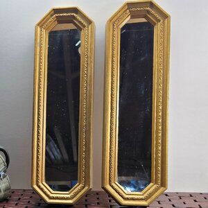 Lot of 2 Vintage 1970's Home Interiors Ornate Gold Wall Hanging Accent Mirrors